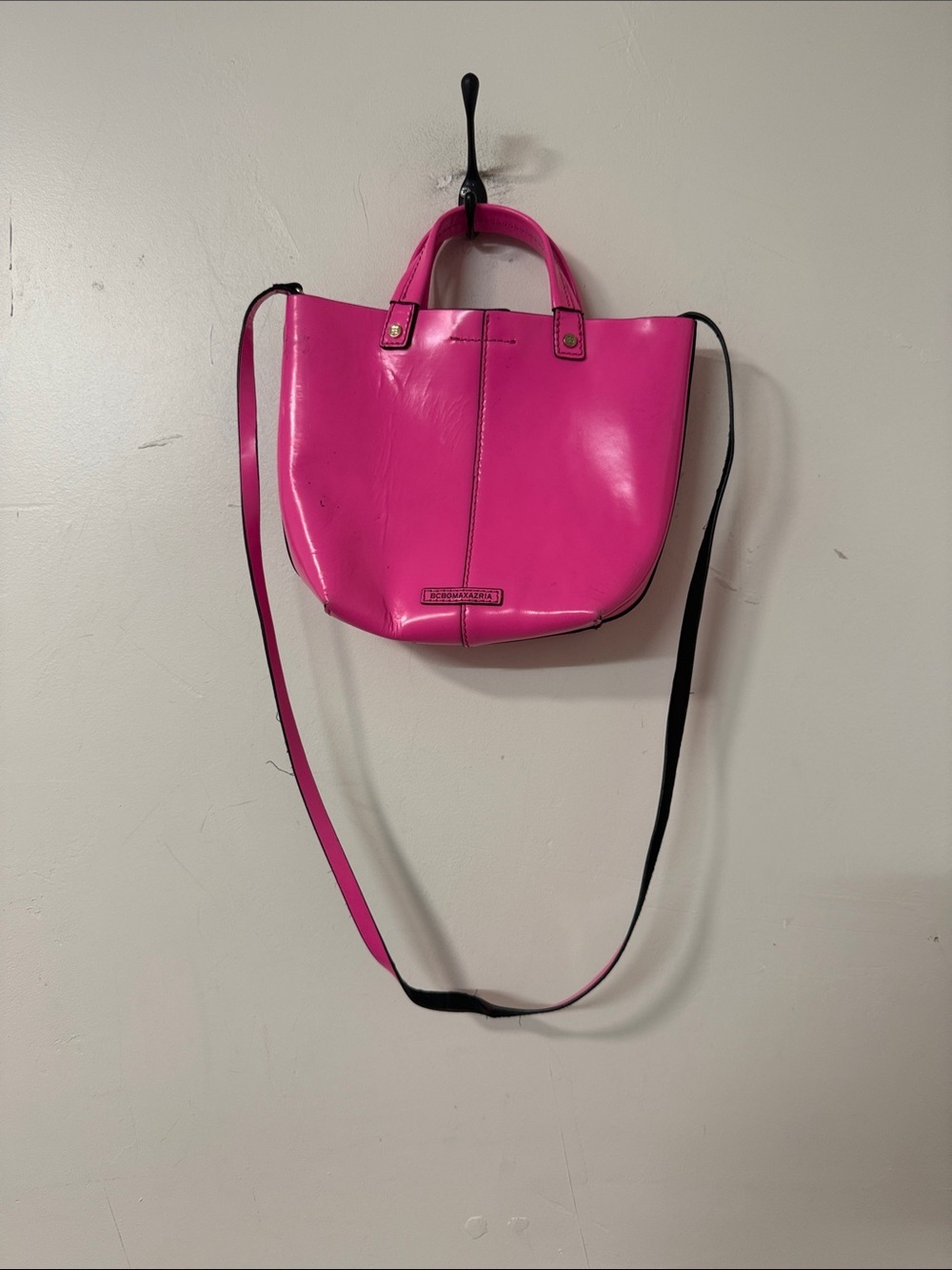 BCBGMaxAzria Hot Pink Glossy Tote with Detachable Strap